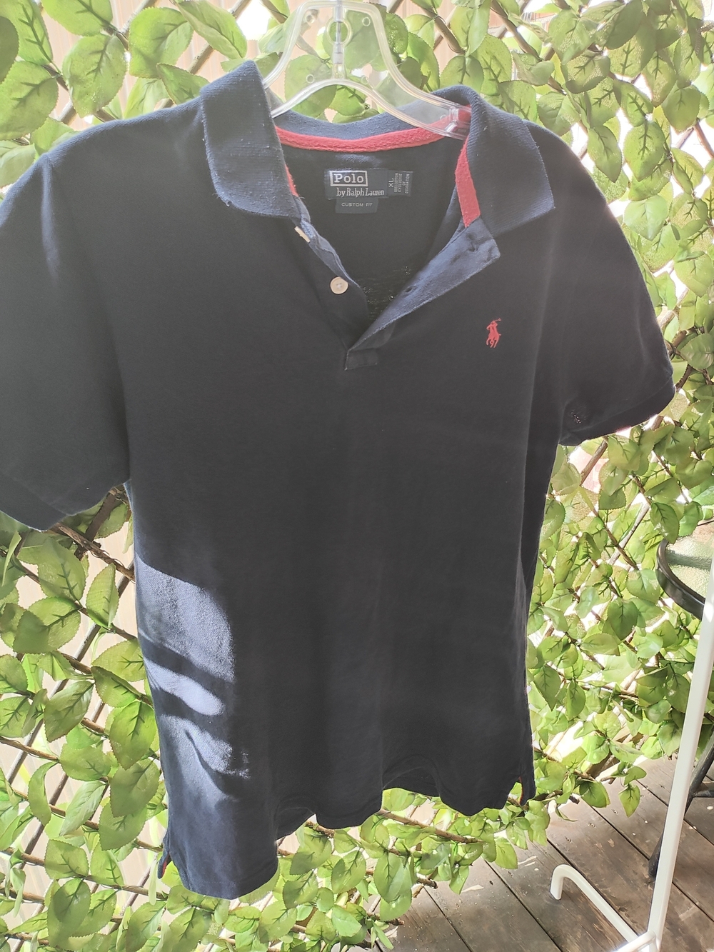 Ralph Lauren Navy Polo with Red Pony and Collar Trim